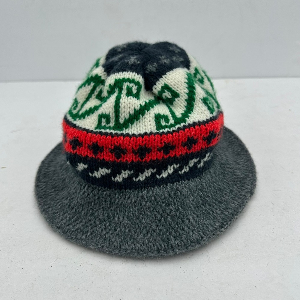 Handmade Wool Knit Fair Isle Bucket Hat Folk Artisan Nordic Scand Cozy Cloche